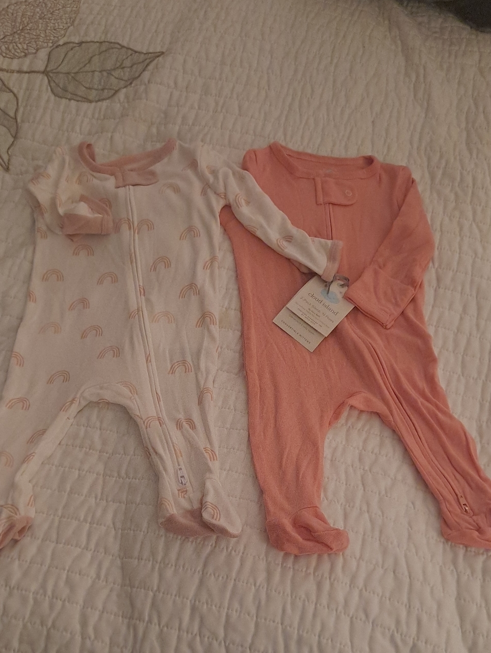 cloud island Pink Rainbow Footie Set - White & Coral Pink